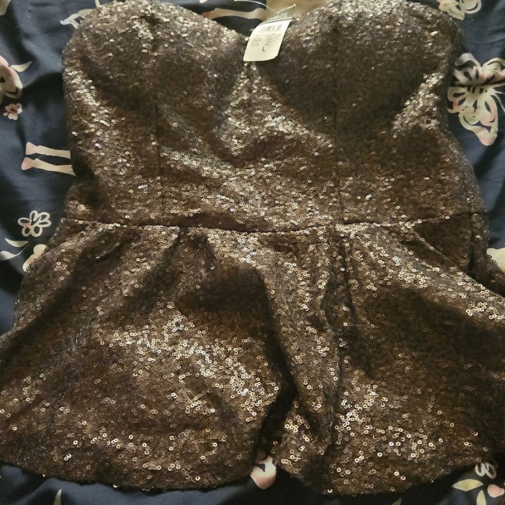 Dark Grey Sequence Strapless Top Size L